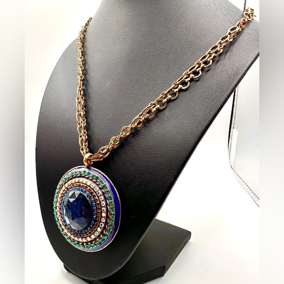 14-18" Chico's Blue Rhinestone Pendant Bullseye Western Chain Necklace - Picture 2 of 7